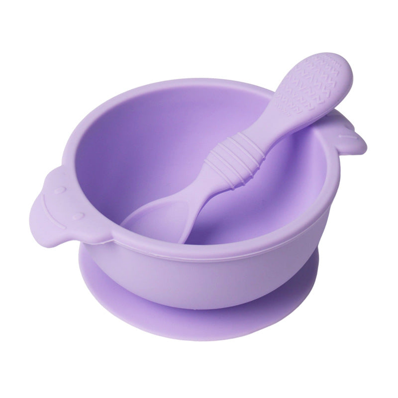 Food grade silicone complementary food bowl baby tableware set with spoon suction cup anti-drop child feeding tableware silicone bowl
