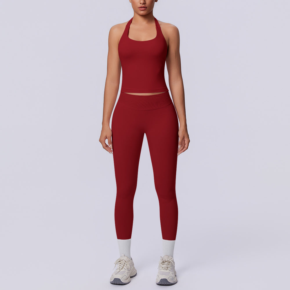 Halter sports beautiful back high waist hip lifting tight sports seamless yoga clothes quick drying breathable running fitness suit for women