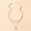 Customized alloy necklace, european and american style chunky chain, statement choker, electroplated circle pendant, hip-hop personalized women's necklace