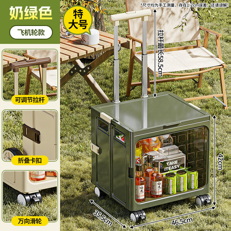 Rod storage box Car outdoor foldable hand-pulled camping Camping finishing box Multifunctional trolley with pulley