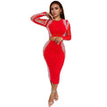 C7100 cross-border e-commerce   fashion women's sexy rhinestone long sleeve skirt two-piece set