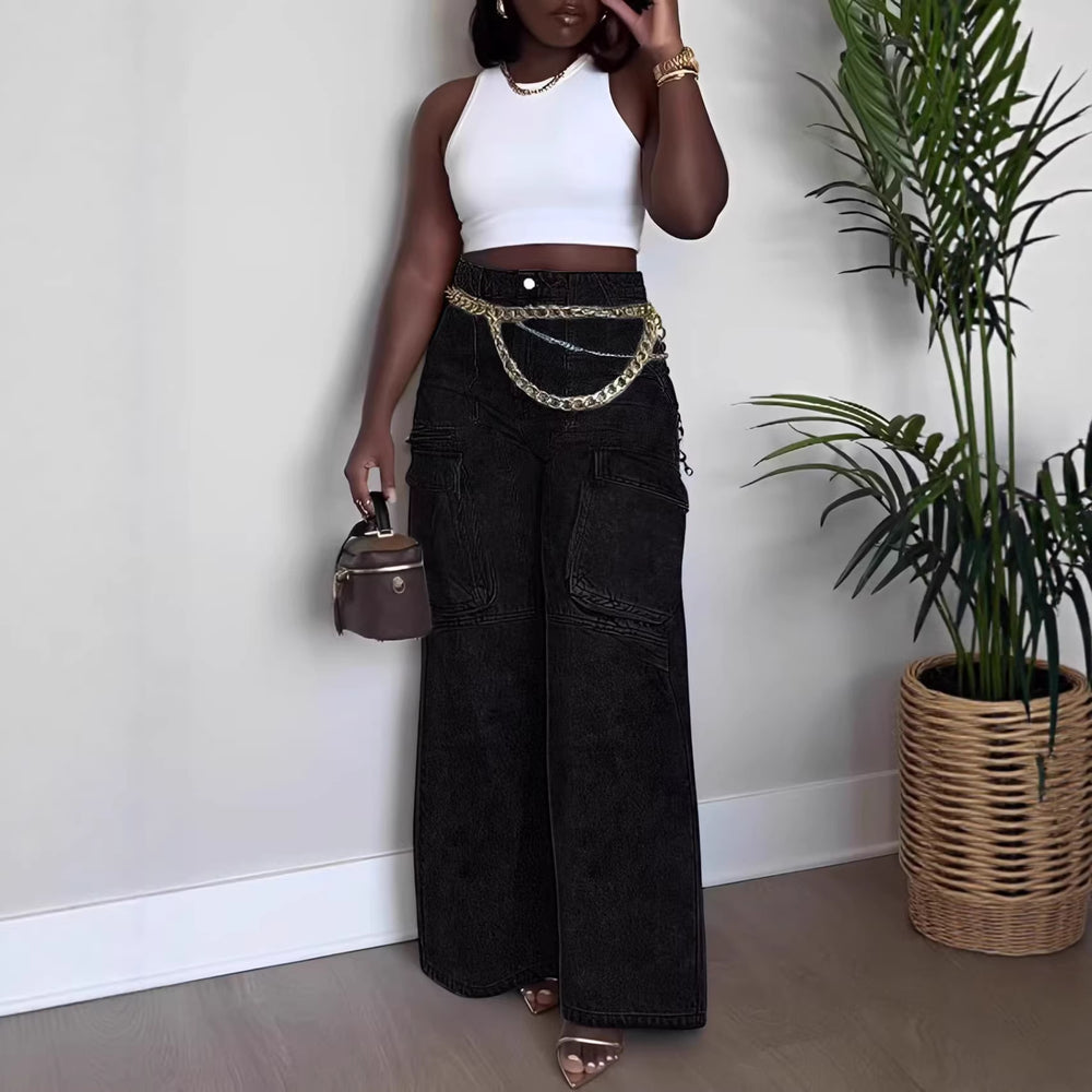 new european and american cross-border  independent station foreign trade women's pants workwear pocket fashion jeans women