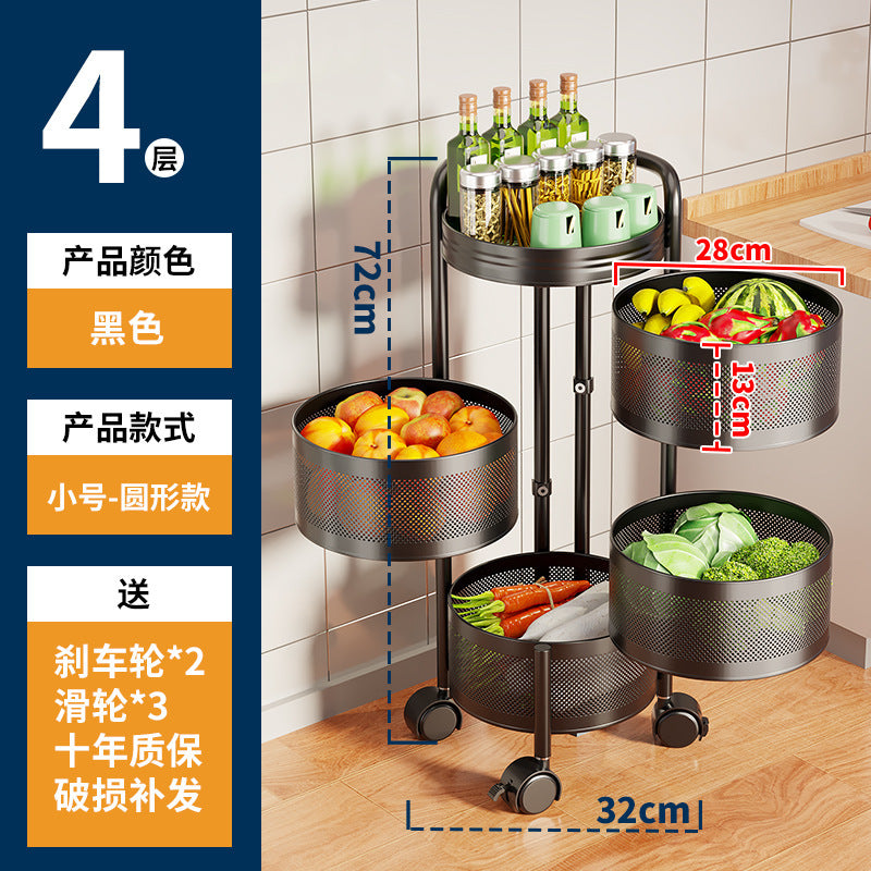360-degree rotating vegetable organizer, kitchen floor-standing multi-tier round storage rack, dedicated basket storage for vegetables