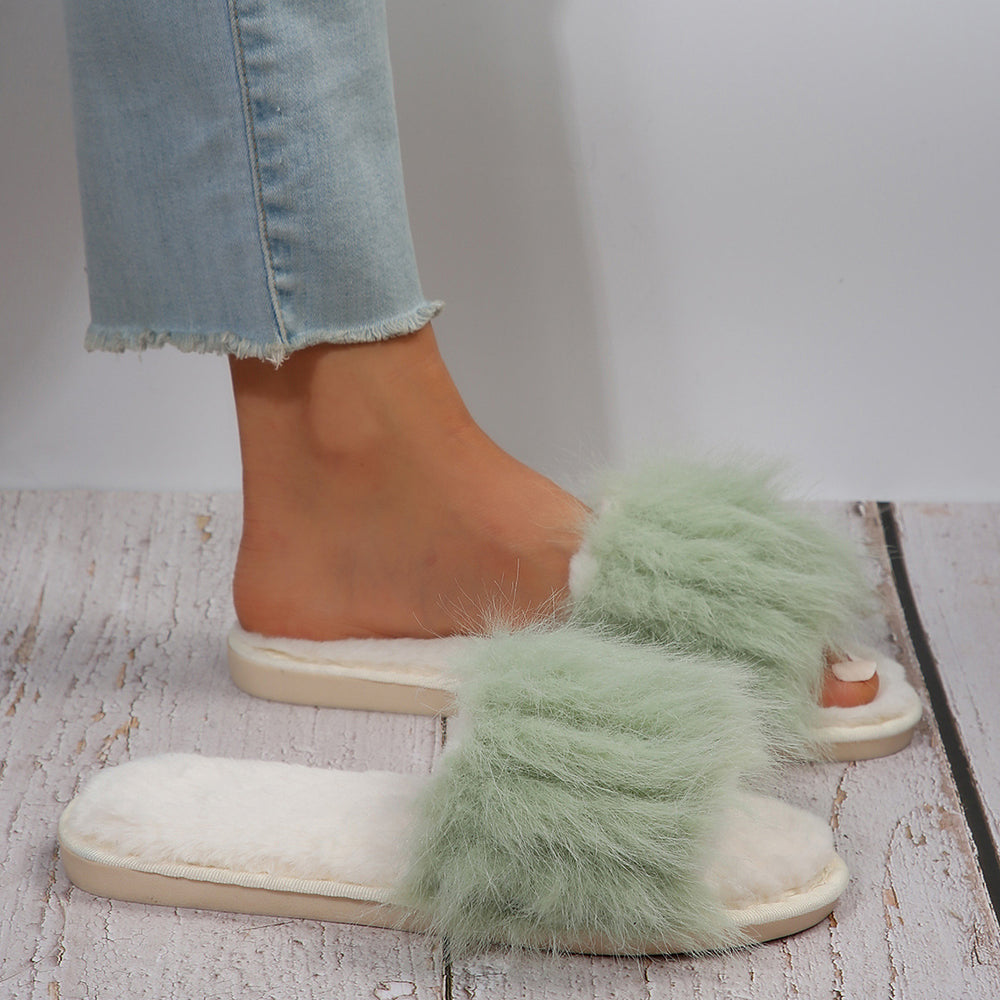 plus size fur slippers women's indoor and outdoor fashion 2024fall and winternew arrivalheattech open toe one-piece cotton slippers for women