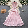 Celebrity style lace doll collar red a-line dress female summer pure lust style high waist waist elegant long skirt work clothing