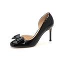 D-28 factory patent leather slip-on versatile bow detail side cutout nude high heels women's low-cut elegant evening flats