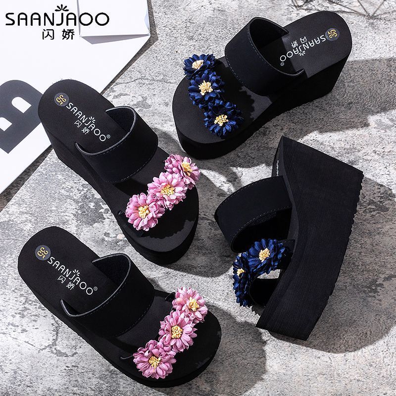 New summer fashion versatile slides - non-slip thick sole 2025 floral beach sandals for women - perfect for outdoor wear in autumn