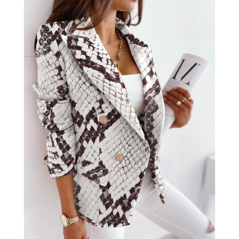 Fall and winternew arrivallong sleeves double-breasted fashioncasualprinting small suit women's silmwoolenoutwear