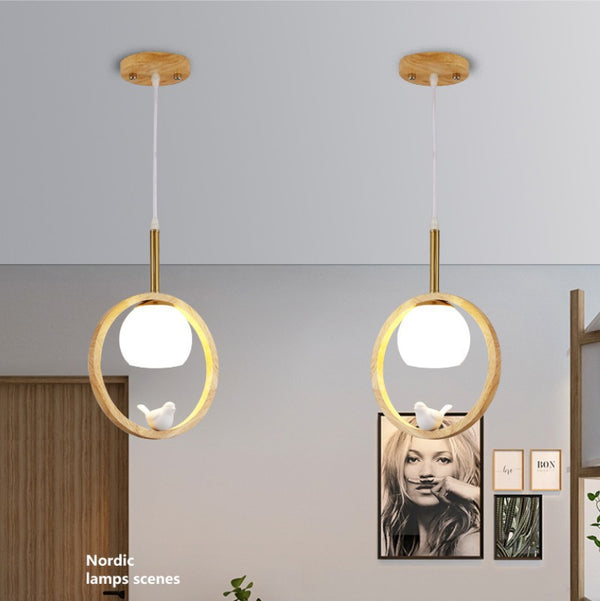 Corridor aisle light Nordic entrance entrance light simple walnut style balcony ceiling light Internet celebrity bird chandelier