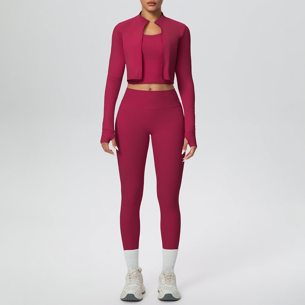 New women's seamless yoga set: quick-dry, breathable, three-piece activewear for outdoor leisure, running, training, and fitness