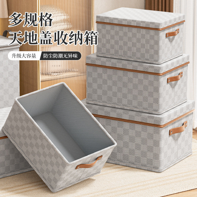New non-woven checkerboard heaven and earth cover clothes storage box clothing household finishing artifact box toy storage basket