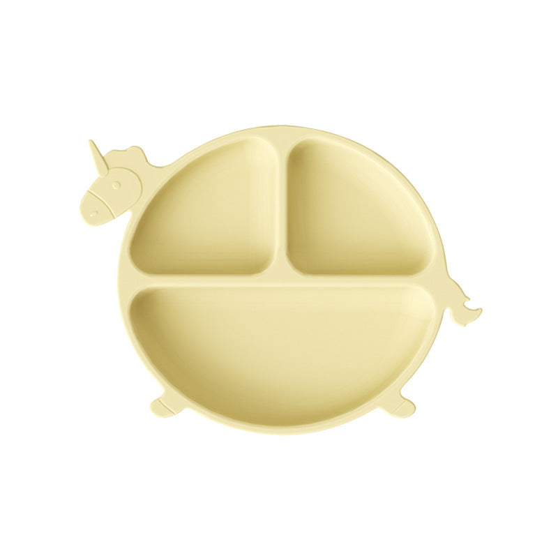 Children's silicone grid suction cup dinner plate, cartoon dinosaur integrated baby baby separation complementary food tableware customization