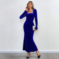 fall/winter cross-border european and american style bodycon long sleeve velvet mermaid maxi dress - perfect for banquets, parties, and summer events