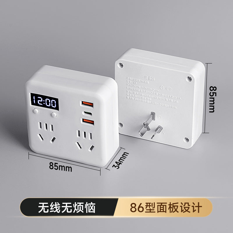 Digital display clock converter socket 86 type household one-to-multiple mobile phone charging strip panel wireless expansion