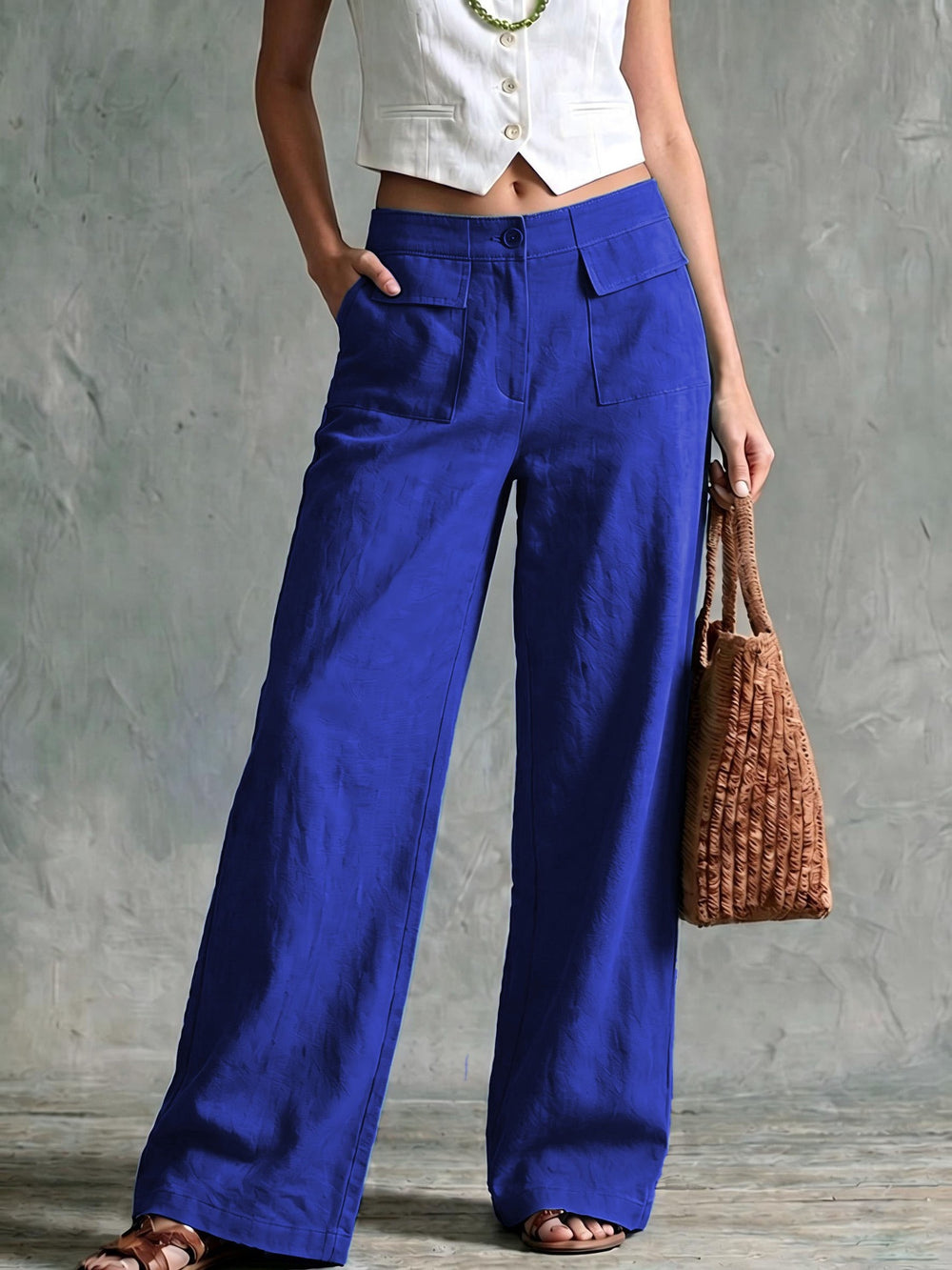 women's spring/summer new arrivals: european and american style pants -  solid color cotton linen loose fit wide leg trousers for women