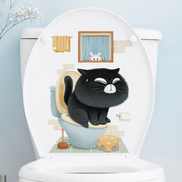 Cute cartoon bathroom toilet sticker toilet toilet lid decorative sticker beautify PVC wall sticker poo black cat