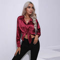 Hot-selling real shot: women's satin shirt - faux silk long sleeve blouse, new spring/summer collection, european & american cross-border women's fashion