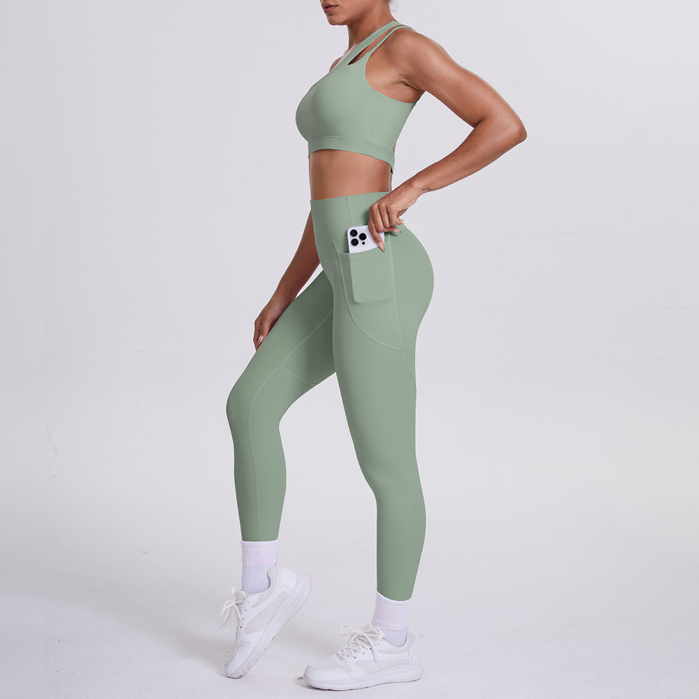 Cloud-feel one-shoulder backless sports bra set - high-waisted, butt-lifting, compression yoga outfit - quick-dry running & fitness set for women