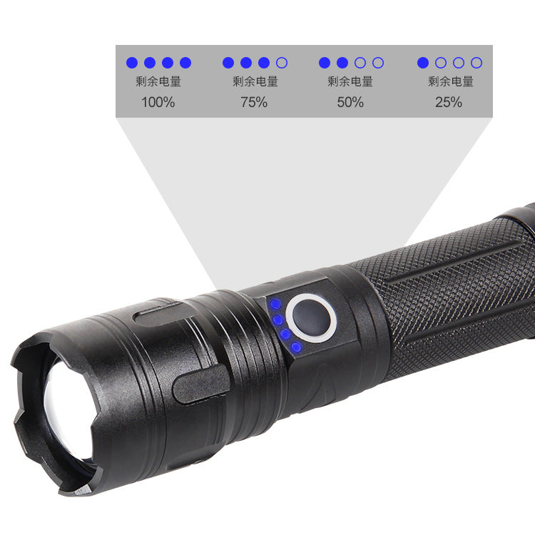 Cross-border P70 flashlight Type-C charging, strong light USB charging output, long-distance telescopic LED outdoor flashlight