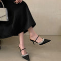 2026 spring rhinestone-embellished silk satin pointed-toe stiletto heel mules - women's closed-toe low-cut half-slipper, european & american style