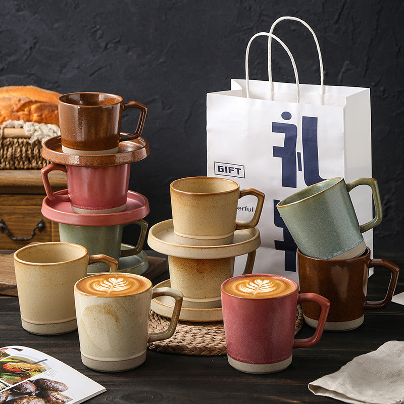 Retro japanese style mug kiln clay cup afternoon tea latte latte cup cake dessert plate for home mug