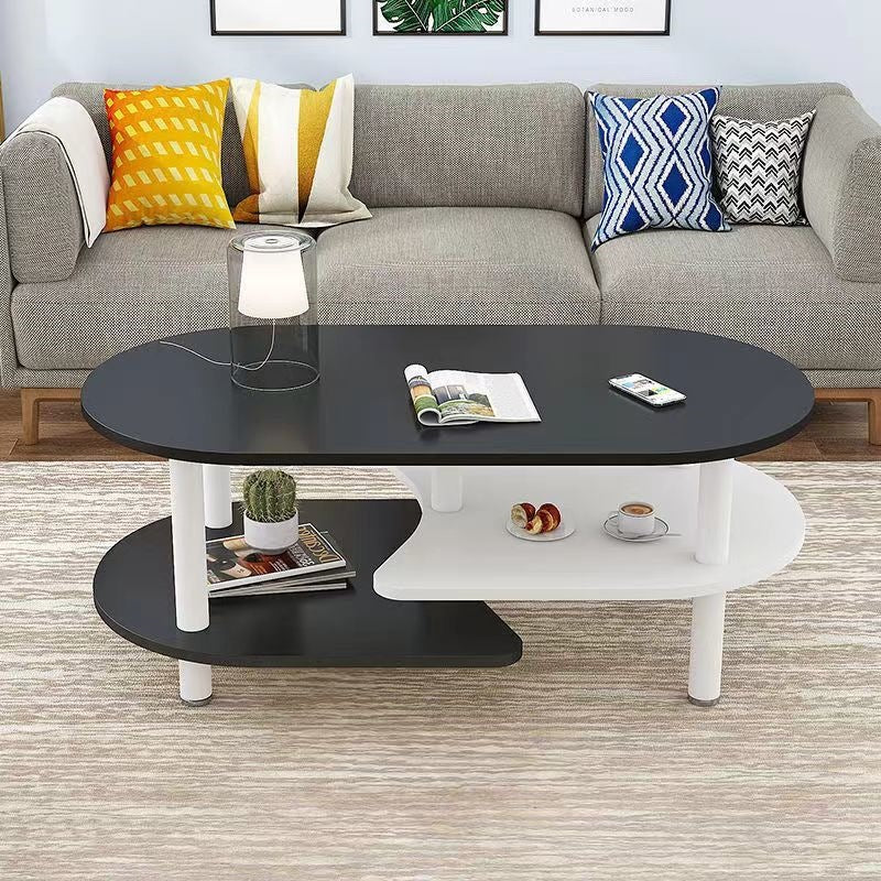 Scandinavian coffee table small apartment living room economical casual modern table creative balcony oval tea table double layer