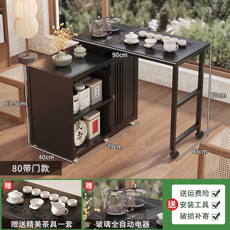 Modern minimalist tea table set - portable, rotating, kung fu tea brewing, all-in-one design for home, small apartments, balcony tea table/tea station