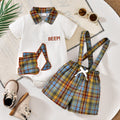 Boys and girls cartoon tractor embroidered overalls suit