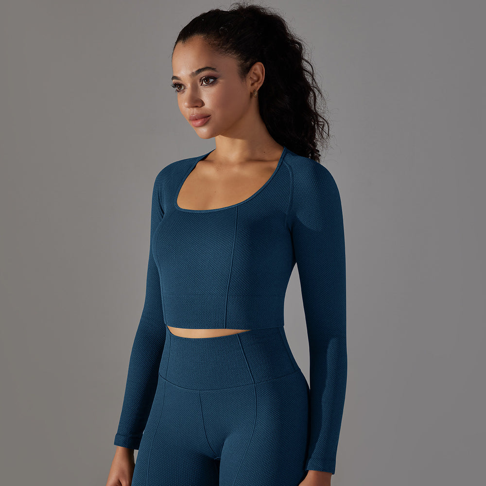 European and american new seamless yoga top for women - stretchy, quick-drying, compression long sleeve sports t-shirt - breathable running and fitness top