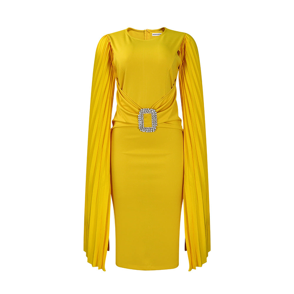 D412 women's foreign trade autumn/winter  new solid color bodycon sexy cape dress plus size african dress
