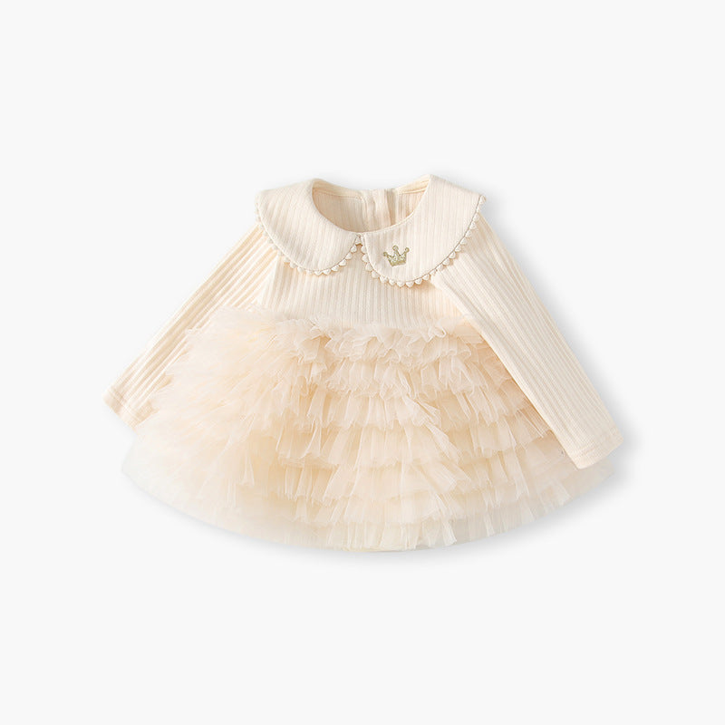 Girls' spring dresses, baby princess dress, first birthday outfit, infant skirt, spring and autumn children's mesh romper dress