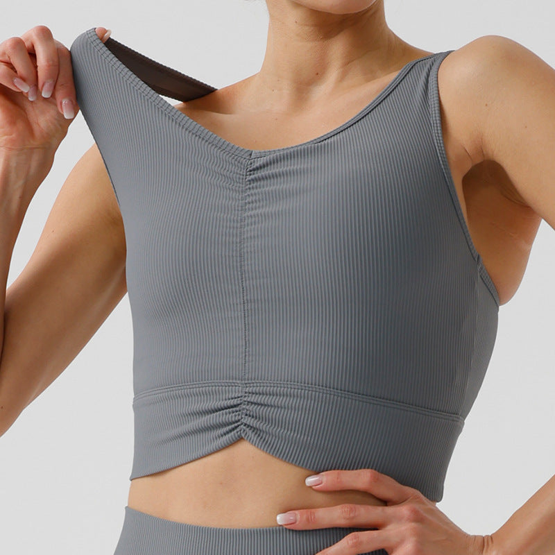 environmental-friendly sports bra with chest pad tight back yoga bra pleated ribbed fitness sports intimates