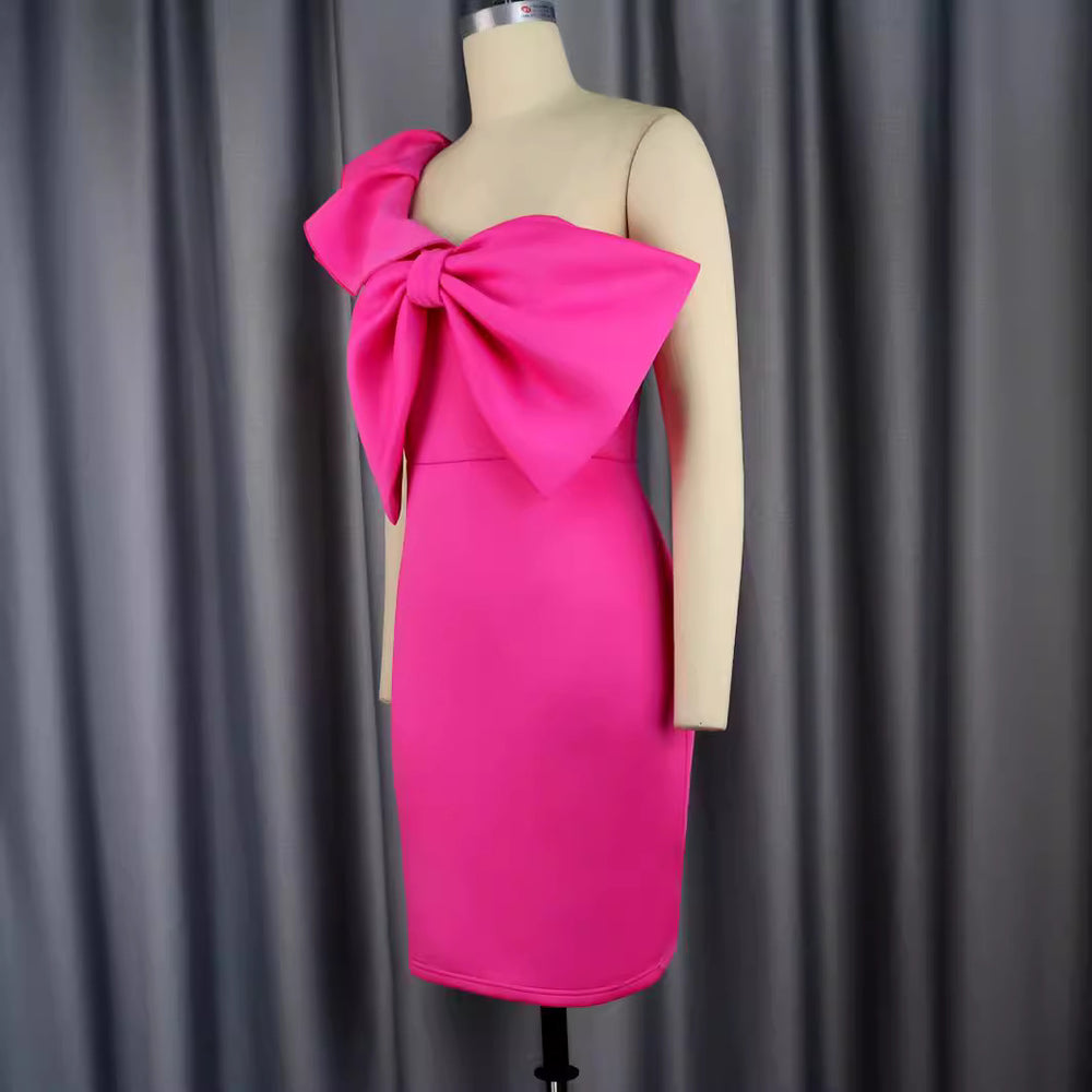Am200403 sexy one-shoulder ruffle bow high-waisted plus size evening gown dress for women