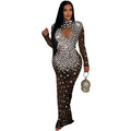 C6993 cross-border   independent station fashionfashion women's round neck hot diamond dress long skirt new