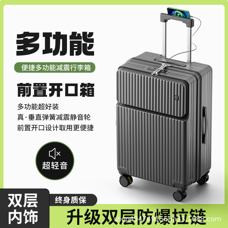 Front open suitcase men's 2024 new large-capacity 28-inch explosion-proof zipper trolley case multi-functional password box women