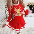 2026 european and american cross-border women's autumn/winter new print round neck long sleeve pleated casual party dress