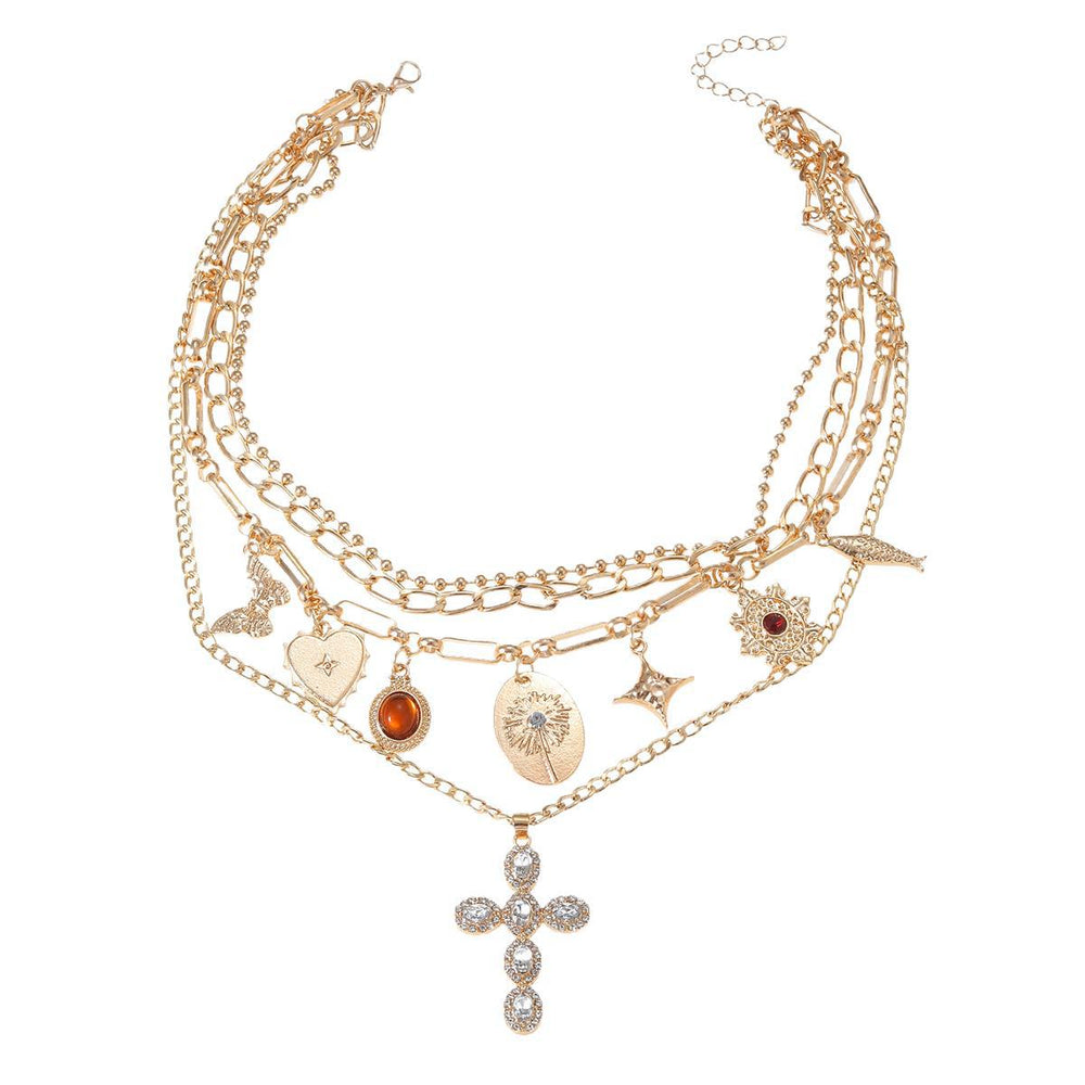 Long cross necklace wholesale pendant retro bow heart stacking design necklace clavicle chain