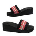 Outdoor heightening one-word women's back high heel non-slip summerfashionk-style trendycasual black open drag thick sole