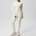 Ready-to-ship cross-border solid color double-sided brushed naked feel outerwear long sleeve set - compression running, fitness, and yoga two-piece outfit