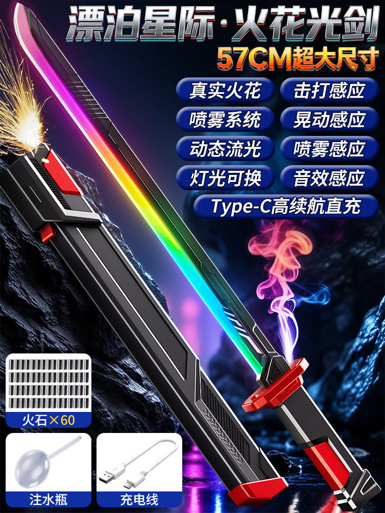 Tiktok viral spray firework lightsaber - wandering swordsman glowing laser sword - katana toy for kids & boys