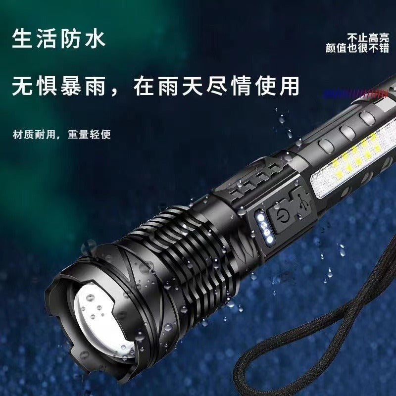 Cross-border explosive white laser flashlight multi-function zoom outdoor warning side light strong light working search flashlight