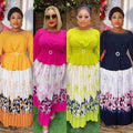 Aliexpress elegant commute top & skirt set - pleated skirt, african women's plus size printed dress