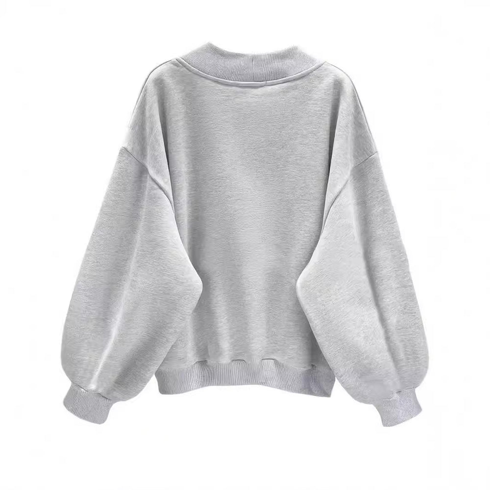 Amazon cross-border e-commerce autumn new arrival: women's gray hoodie - fashionable, casual, loose-fit, versatile v-neck top