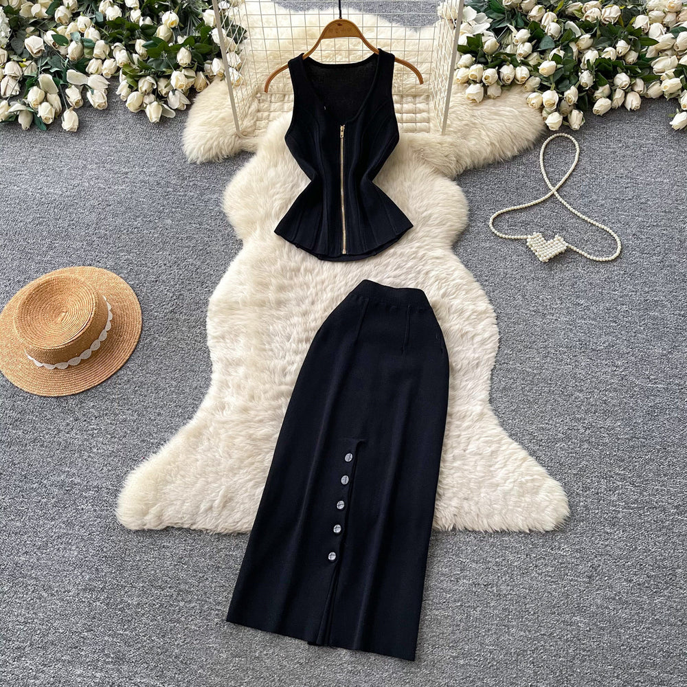 Pure desire style silm tank top sleeveless skirt two-piece set women's summer asymmetrical slimming look hip coverelegantsuit
