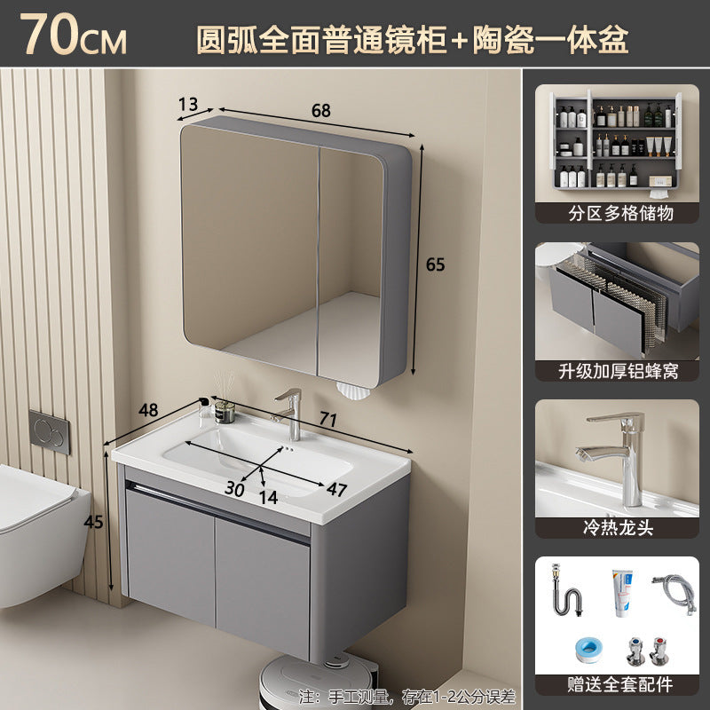 Bathroom cabinet ceramic all-in-one basin sanitary for home wash basin wash basin combination honeycomb aluminum storage j mirror
