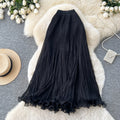 K-style high waist pleated lace skirt women's summer a-line casual large swing work clothingelegant long skirt multi-color