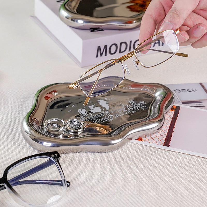 Customized internet celebrity jewelry ceramic entrance desktop storage ceramic plate asymmetrical photo prop display plate