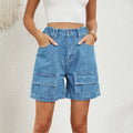 European and american cross-border e-commerce:  summer new arrivals,  independent store, washed elastic waistband cargo casual denim shorts