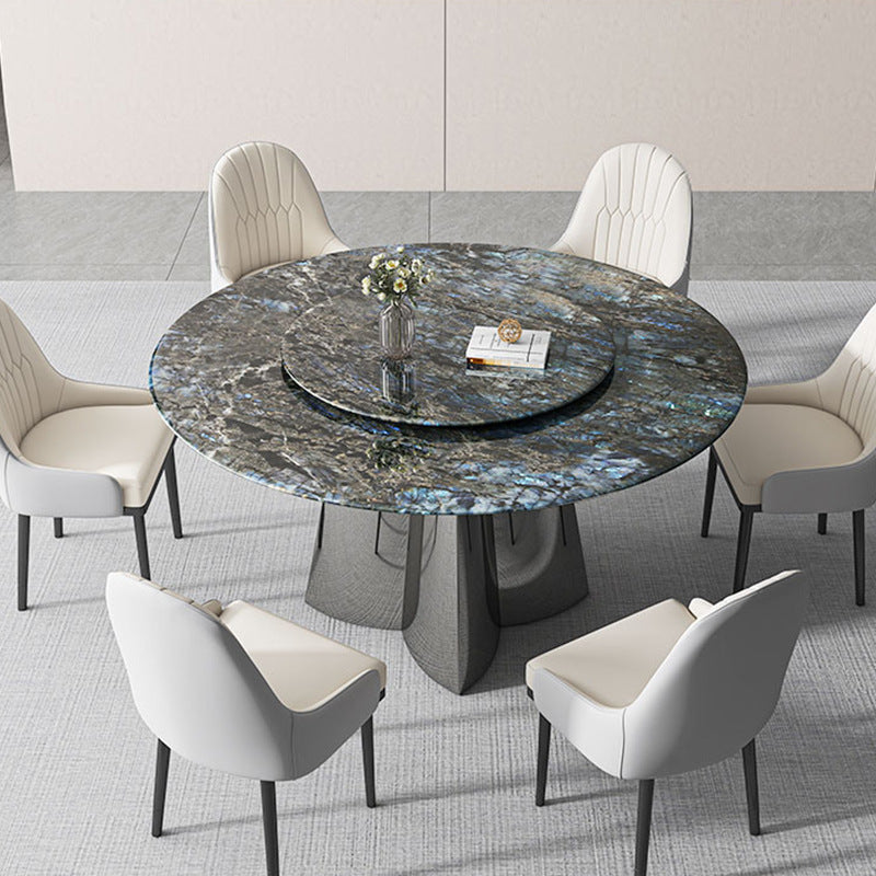 Italian light luxury ultra-crystal stone dining table and chair set, marble dining table, small apartment home use, stainless steel round table with turntable