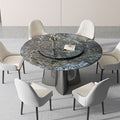 Italian light luxury ultra-crystal stone dining table and chair set, marble dining table, small apartment home use, stainless steel round table with turntable